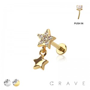 MULTI CZ STAR TOP THREADLESS (PUSH IN) 316L SURGICAL STEEL LABRET SET